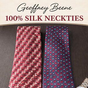 Geoffrey Beene 100% Silk Neckties Lot of 2 Red Blue Geometric Classic Mens